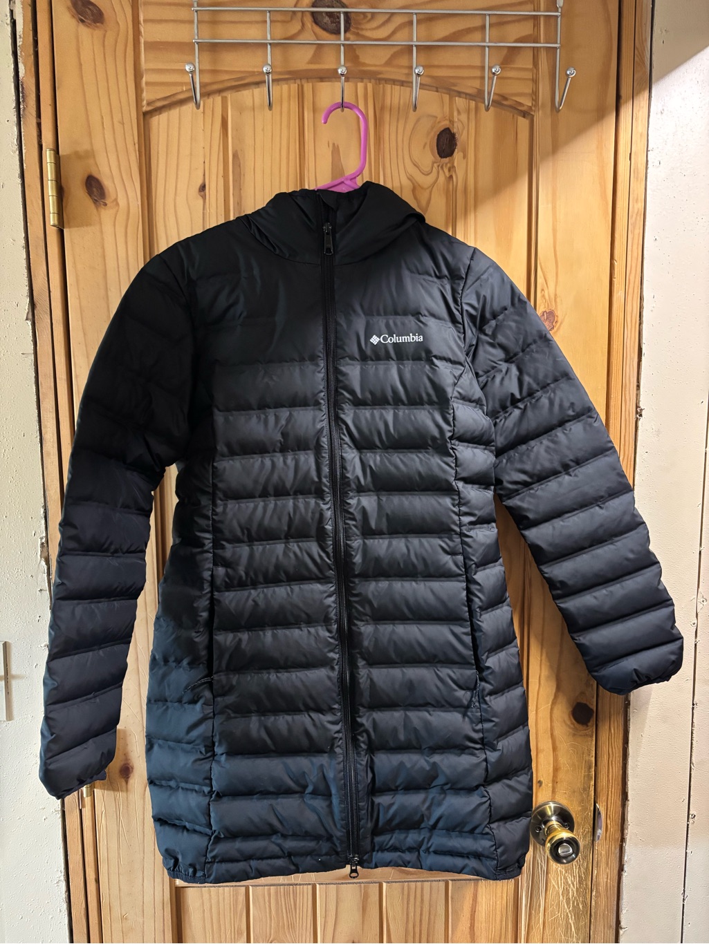 Columbia Black Hooded Packable Puffer Jacket Long